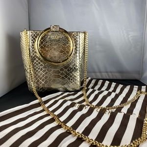 Henri Bendel Gold Metallic Python Print Mini Bag